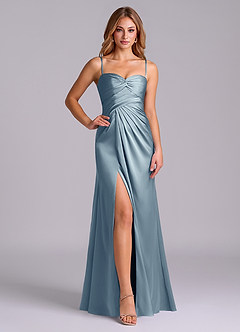 Azazie Sabrine Final Sale Dusty Blue A-Line Sweetheart Neckline Stretch Satin Dress image5
