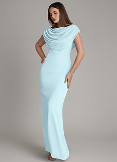 Azazie Hadley Bridesmaid Dresses Cloud Blue Mermaid Pleated Chiffon Dress image8