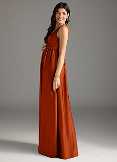 Azazie Yetta Maternity Bridesmaid Dresses A-Line Pleated Stretch Satin Floor-Length Dress image4
