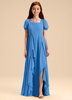 Azazie Priya Junior Vestido de Azul Grisaceo de Gasa de Corte en A con Blusón image1