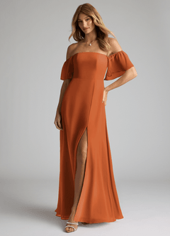 Azazie Sue Bridesmaid Dresses Cinnamon A-Line Off the Shoulder Chiffon Convertible Dress image4
