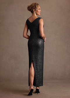 Azazie Marlene Mother of the Bride Dresses Black Column Metallic Knit Dress image5