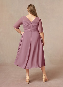 Azazie Naomi Mother of the Bride Dresses Vintage Mauve A-Line Boatneck Pleated Chiffon Dress image11