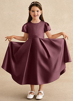 Azazie Princess Flower Girl Dresses Sangria A-Line Pleated Matte Satin Dress image3