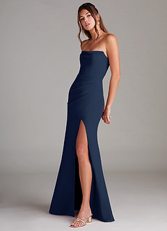 Azazie Leonis Bridesmaid Dresses Dark Navy Sheath Strapless Chiffon Convertible Dress image3