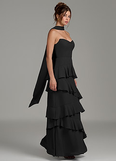 Azazie Imani Bridesmaid Dresses Black A-Line Ruched Chiffon Dress image6