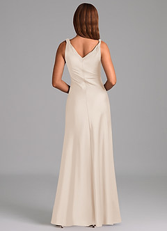 Azazie Nerine Bridesmaid Dresses White Alabaster A-Line Pleated Stretch Satin Dress image5