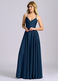 Azazie Truce Bridesmaid Dresses Dark Navy A-Line Stretch Satin Dress image4