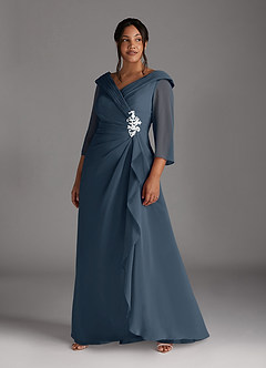 Azazie Jaycee Kleider für die Brautmutter A-Linie Chiffon Kleid Neptunblau image7