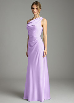 Azazie Emerson Bridesmaid Dresses Lilac Mermaid Off the Shoulder Stretch Satin Dress image2