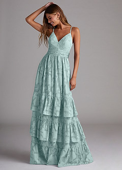 Azazie Nathalia Bridesmaid Dresses Mist A-Line Bow Floral Burnout Dress image1