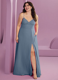 Barbie ♥ Azazie Robes de demoiselle d'honneur Robe Trapèze en Mousseline de soie avec poches Violet Crépusculaire image7