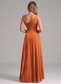 Azazie Brooke Vestidos de damas de honor Vestido de Naranja Quemada de terciopelo de Corte en A con Hombro unilateral image2