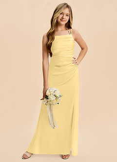 Azazie Nova Junior Butter A-Line Pleated Stretch Satin Dress image5