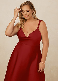 Christian Siriano Bridal for Azazie 1001 Bridesmaid Dresses Pomegranate A-Line Sweetheart Neckline Stretch Satin Dress image16