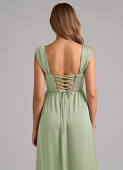 Azazie Hattie Bridesmaid Dresses Dusty Sage A-Line Corset Stretch Satin Dress image7