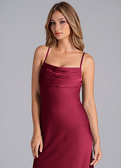 Azazie Seema At-home Try On Dresses Burgundy Mermaid Corset Stretch Satin Dress image2