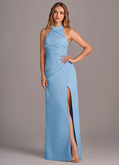 Azazie Jemma Jurken voor bruidsmeisjes Jurk van Chiffon met Kolom Geplooid Poederblauw image4