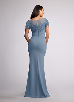 Azazie Susan At-home Try On Dresses Dusty Blue Sheath Lace Stretch Crepe Dress image4