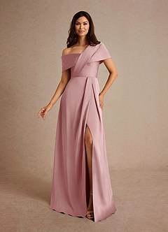 Azazie Milton Mother of the Bride Dresses Dusty Rose A-Line Pleated Stretch Satin Dress image1