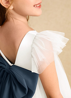 Azazie Munchkin Flower Girl Dresses Ivory Neptune A-Line Bow Tulle Dress image6