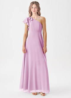 Azazie Arabella Junior Robe Trapèze en Mousseline de soie Rayé Rose Bonbon image3