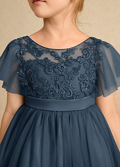 Azazie Queenie Robe Demoiselle D'honneur Fillette Robe Trapèze en Dentelle Neptune image4