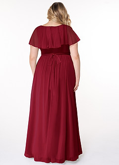 Azazie Jael Bridesmaid Dresses Burgundy A-Line V-Neck Mesh Dress image8