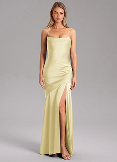 Azazie Grata Bridesmaid Dresses Lemon Sorbet Mermaid Side Slit Stretch Satin Dress image3