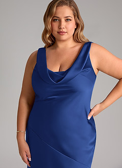 Azazie Rylina Bridesmaid Dresses Royal Blue Mermaid Stretch Satin Dress image11