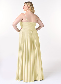 Azazie Vini Jurken voor bruidsmeisjes Jurk van Chiffon met A-Lijn V-hals geplooid Citroensorbet image8