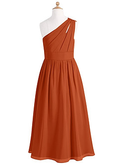 Azazie Molly Junior Burnt Orange A-Line Pleated Chiffon Dress image7