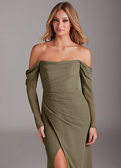 Azazie Hallie Bridesmaid Dresses Willow Green Mermaid Long Sleeve Chiffon Dress image4