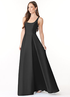 Azazie Neve Brautjungfernkleider Ballkleid mit Taschen Stretch-Satin Kleid Schwarz image3
