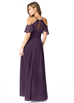 Azazie Dakota Bridesmaid Dresses Plum A-Line V-Neck Pleated Chiffon Dress image2