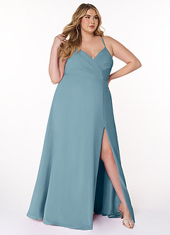 Azazie Everleigh Vestidos de damas de honor Vestido de Azul Malhumorado de Gasa de Corte en A con Corazón plisado image10