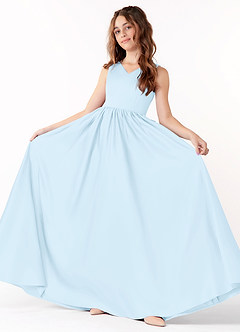 Azazie Hathaway Junior Vestido de Azul Cielo de Satin Mate de Corte En A con Lazo image1