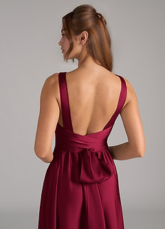 Azazie Kora Robes de demoiselle d'honneur Robe Trapèze en Satin extensible Plissée Bourgogne image2