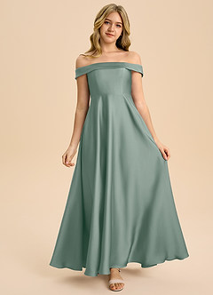 Azazie Sissy Junior Klänning av A-Line i Stretch Satin Off the shoulder image4