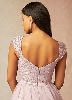 Azazie Luxi Robes de demoiselle d'honneur Robe Trapèze en Tulle Plissée Rose Pâle image5