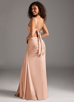 Azazie Jesaphine Bridesmaid Dresses Rose Gold Sheath Bow Stretch Satin Dress image2
