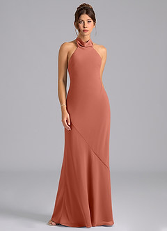 Azazie Velli Bridesmaid Dresses Clay Mermaid Bow Chiffon Dress image6