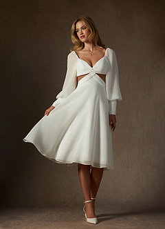 Azazie Delfina Wedding Dresses Diamond White A-Line V-Neck Pleated Chiffon Dress image1