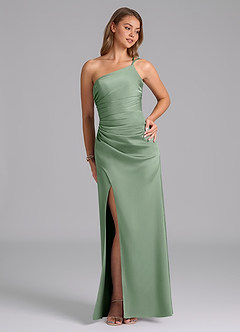 Azazie Eren Bridesmaid Dresses Matcha Mermaid One Shoulder Stretch Satin Dress image5