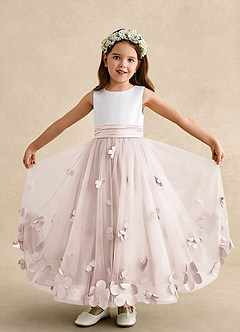 Azazie Vi vestidos de niña de las flores Vestido de Pétalo De Rosa de Tul de Corte En A con Sin mangas image5