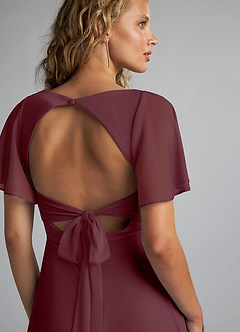 Azazie Induh Brautjungfernkleider A-Linie Flattert V-Hals Gittergewebe Kleid Cabernetrot image6