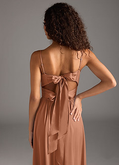 Azazie Zeya Vestidos de damas de honor Vestido de Bronceador de Satén Elástico de Corte en A con Plisado image4