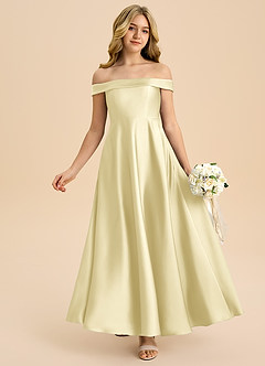 Azazie Sissy Junior Abito A-Line in Raso Elasticizzato a Spalla Scoperta Sorbetto Al Limone image1