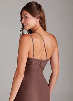 Azazie Eren Robes de demoiselle d'honneur Robe Fourreau en Mousseline de soie Ue épaule Expresso image2