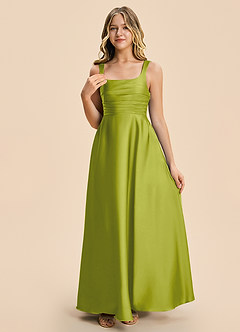 Azazie Azaria Junior Lemongrass A-Line Pleated Stretch Satin Dress image6